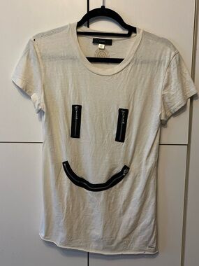 Diesel White Tee with Black Zipper Smile